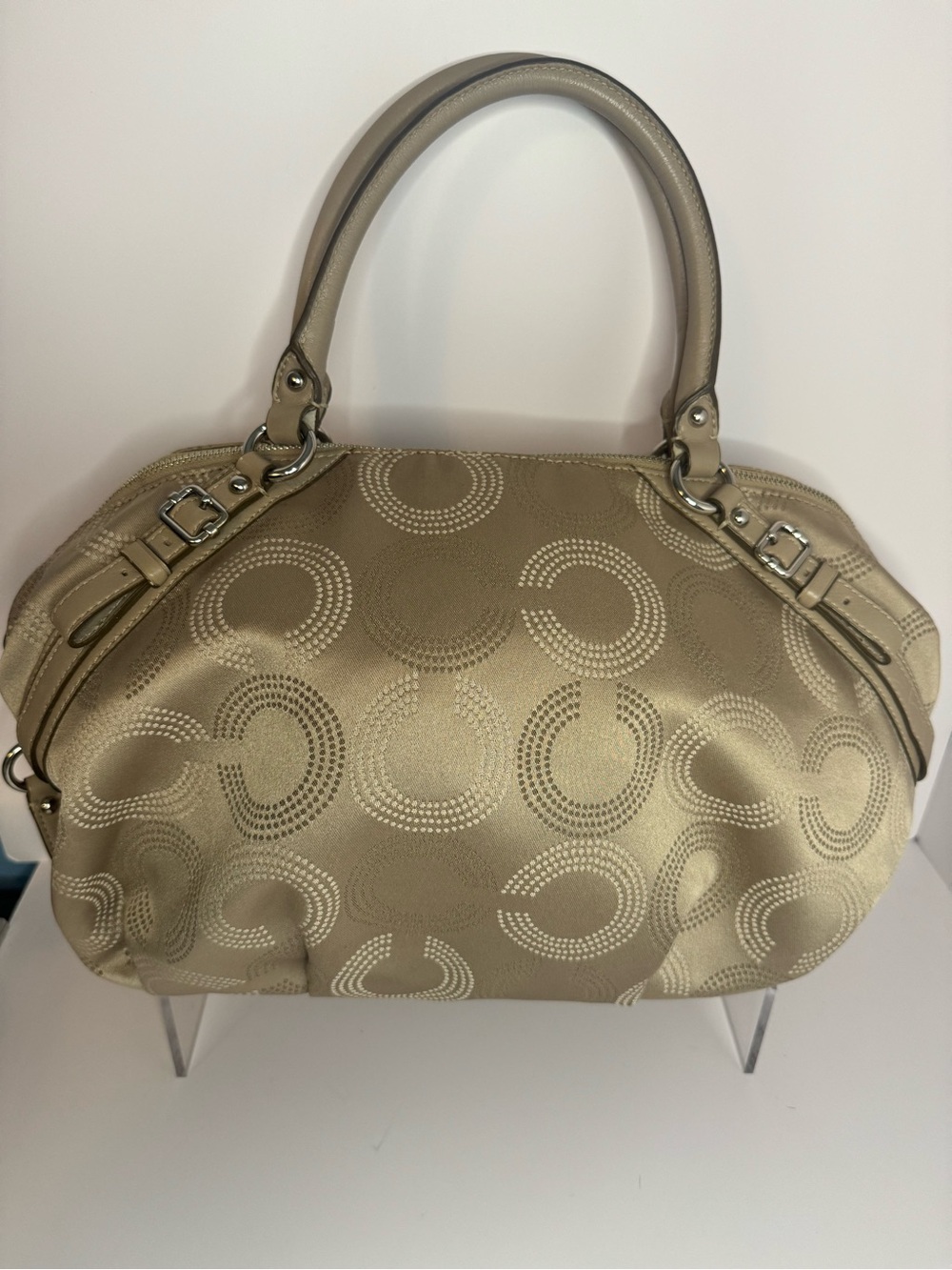 #298 Coach Madison Dotted Op Art Sophia Satchel Two-Way Bag - Picture 3 of 13
